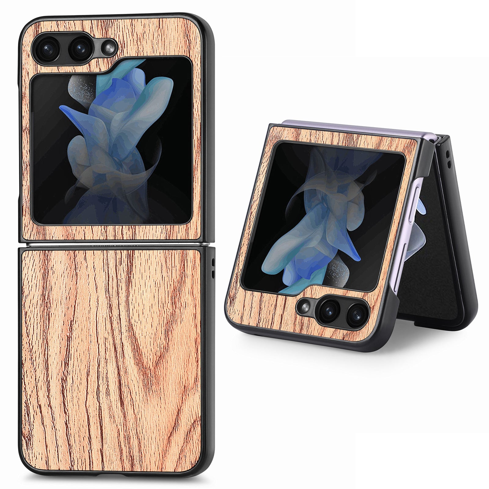 Pouzdro na telefon s dřevěnou texturou pro Samsung Galaxy Z Flip5 5G pevný kryt na PC potažený PU kůží Pouzdro na telefon s dřevěnou texturou pro Samsung Galaxy Z Flip5 5G pevný kryt na PC potažený PU kůží